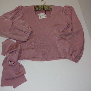 Zara Wrap Up Balloon 3/4 Sleeve Cardigan Size L Sakura Pink